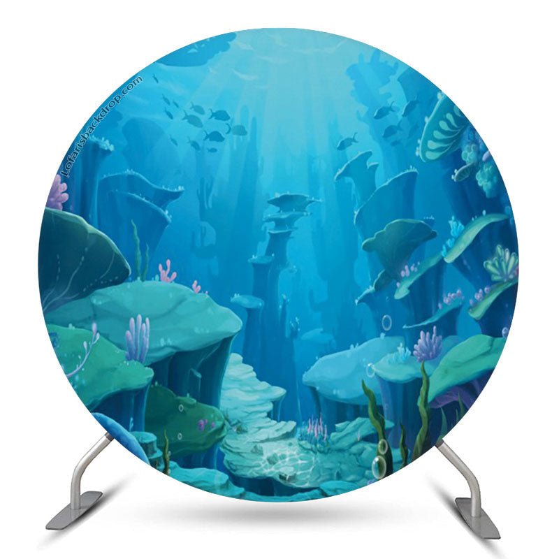 Lofaris Blue Underwater World Round Birthday Party Backdrop