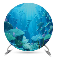 Lofaris Blue Underwater World Round Birthday Party Backdrop