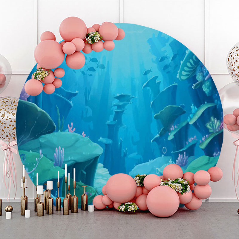 Lofaris Blue Underwater World Round Birthday Party Backdrop