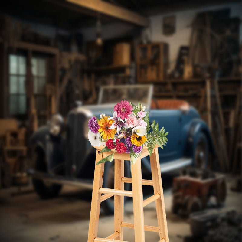 Lofaris Blue Vintage Car Garage Photo Architecture Backdrop