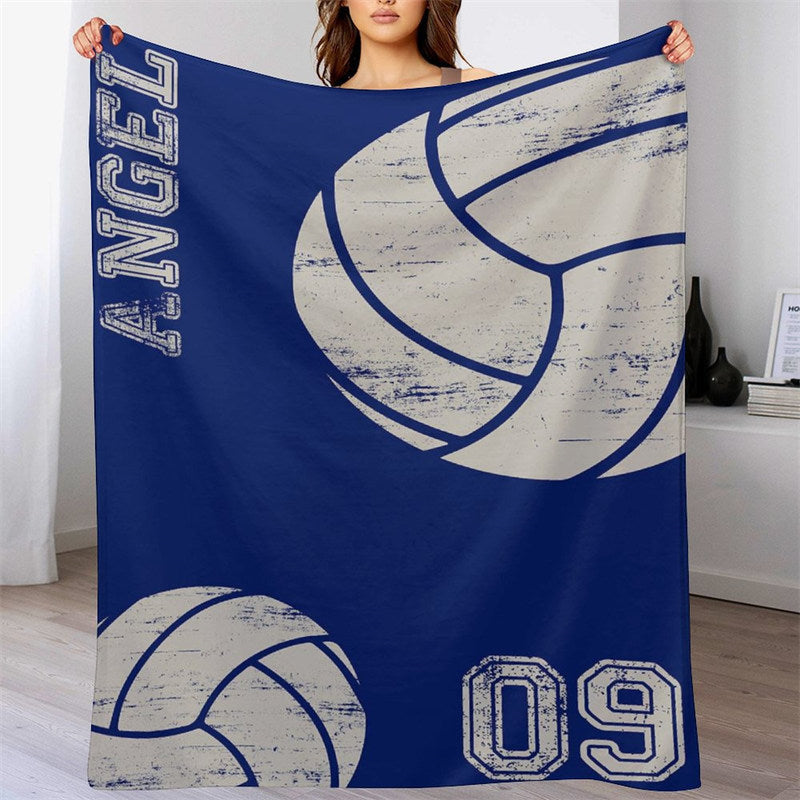 Lofaris Blue Volleyball Jersey Sports Style Custom Name Blanket