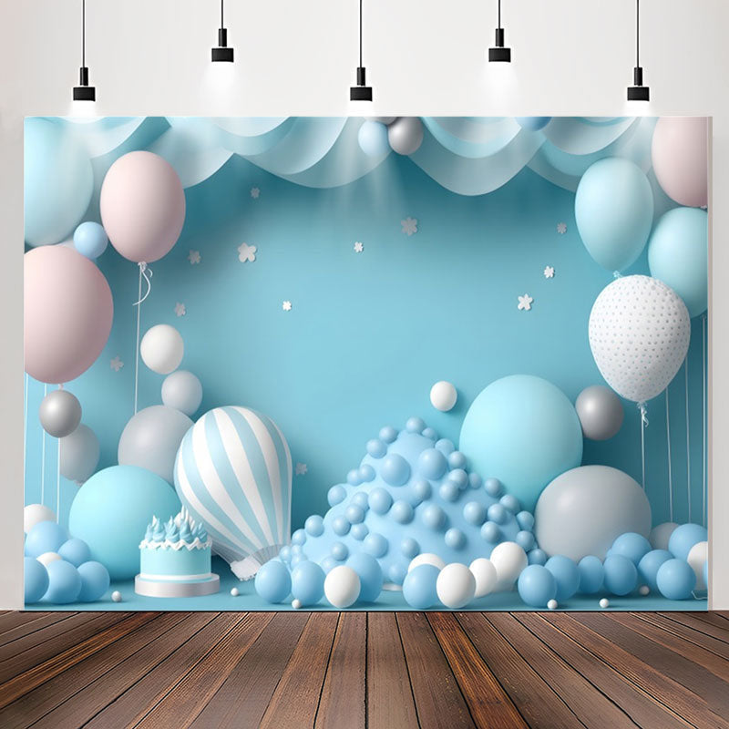Lofaris Blue Wall Balloon Cake Smash 1st Birthday Backdrop