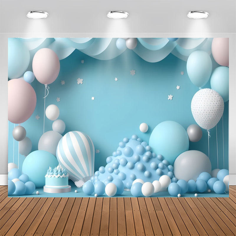 Lofaris Blue Wall Balloon Cake Smash 1st Birthday Backdrop