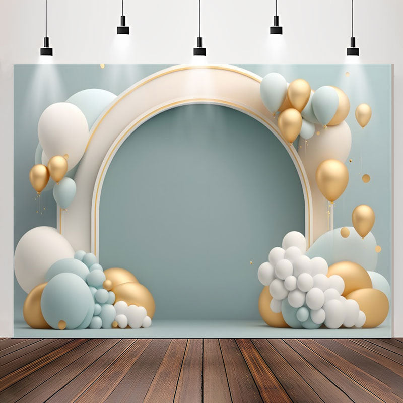 Lofaris Blue Wall Gold White Balloon 1st Birthday Backdrop
