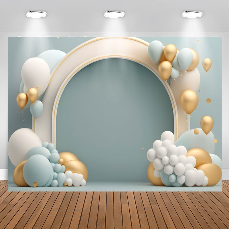 Lofaris Blue Wall Gold White Balloon 1st Birthday Backdrop