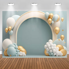 Lofaris Blue Wall Gold White Balloon 1st Birthday Backdrop