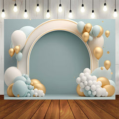 Lofaris Blue Wall Gold White Balloon 1st Birthday Backdrop