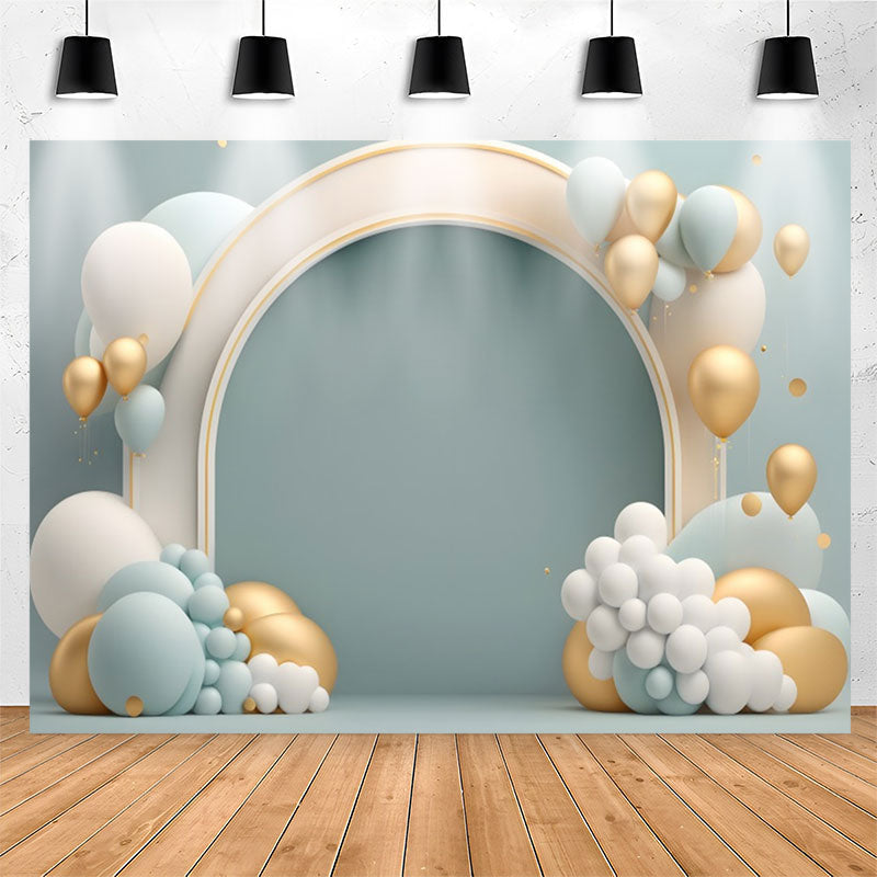 Lofaris Blue Wall Gold White Balloon 1st Birthday Backdrop