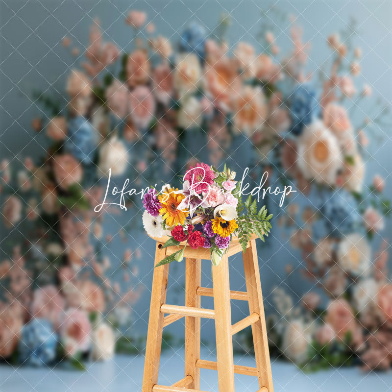 Lofaris Blue Wall Pink White Spring Floral Wedding Backdrop