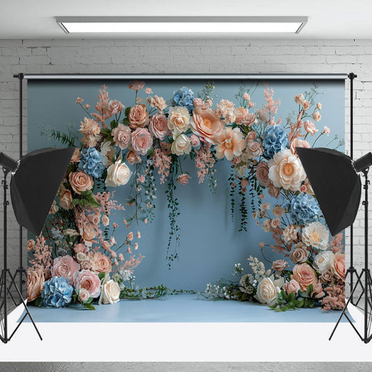 Lofaris Blue Wall Pink White Spring Floral Wedding Backdrop