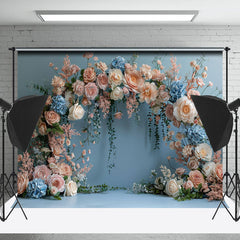Lofaris Blue Wall Pink White Spring Floral Wedding Backdrop