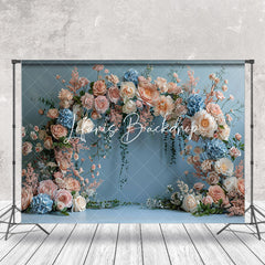 Lofaris Blue Wall Pink White Spring Floral Wedding Backdrop