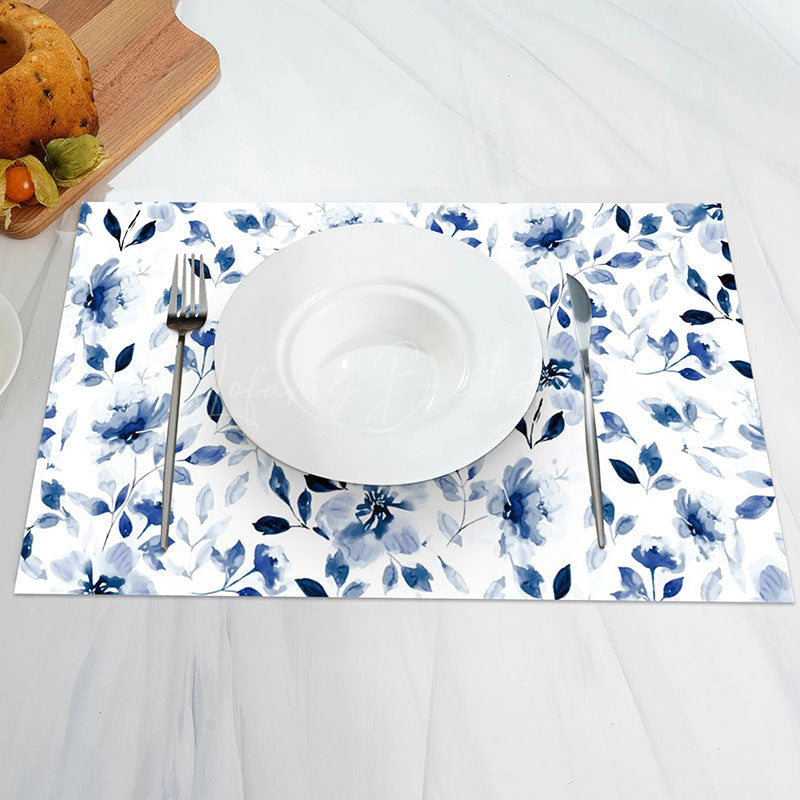 Lofaris Blue Water Color Floral Leaves Set Of 4 Placemats