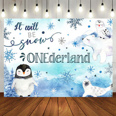 Lofaris Blue Watercolor Winter Animals 1St Birthday Backdrop
