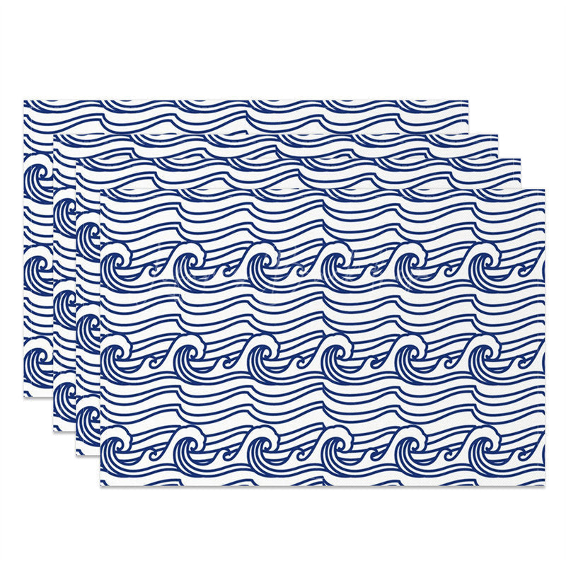 Lofaris Blue Wavy Pattern Lines Artistic Set Of 4 Placemats