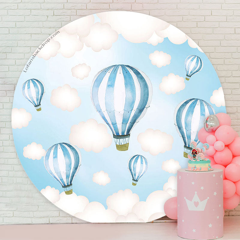 Lofaris Blue White Airballoon Round Baby Shower Backdrop