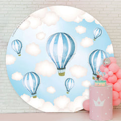 Lofaris Blue White Airballoon Round Baby Shower Backdrop