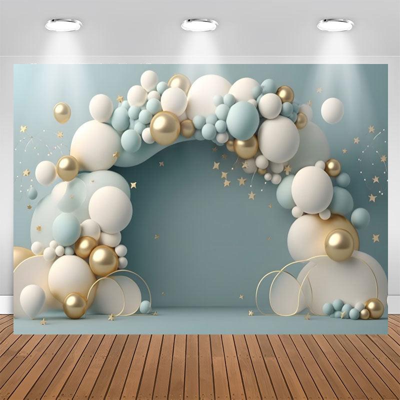 Lofaris Blue White Balloon Gold Star 1st Birthday Backdrop
