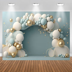 Lofaris Blue White Balloon Gold Star 1st Birthday Backdrop