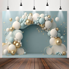 Lofaris Blue White Balloon Gold Star 1st Birthday Backdrop