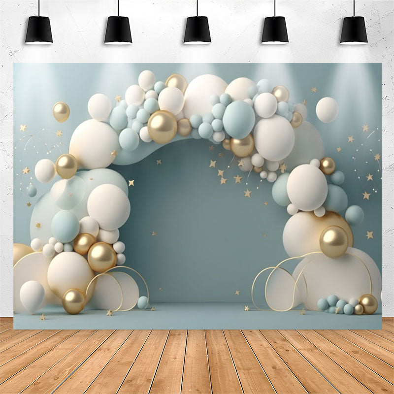 Lofaris Blue White Balloon Gold Star 1st Birthday Backdrop