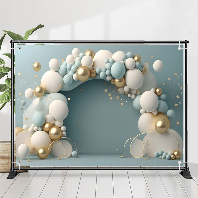 Lofaris Blue White Balloon Gold Star 1st Birthday Backdrop