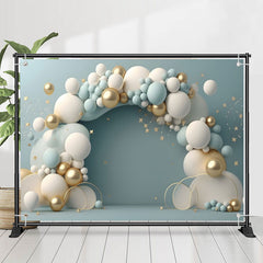 Lofaris Blue White Balloon Gold Star 1st Birthday Backdrop