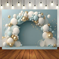 Lofaris Blue White Balloon Gold Star 1st Birthday Backdrop