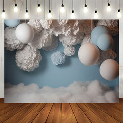 Lofaris Blue White Balloons Velvet Flower Birthday Backdrop