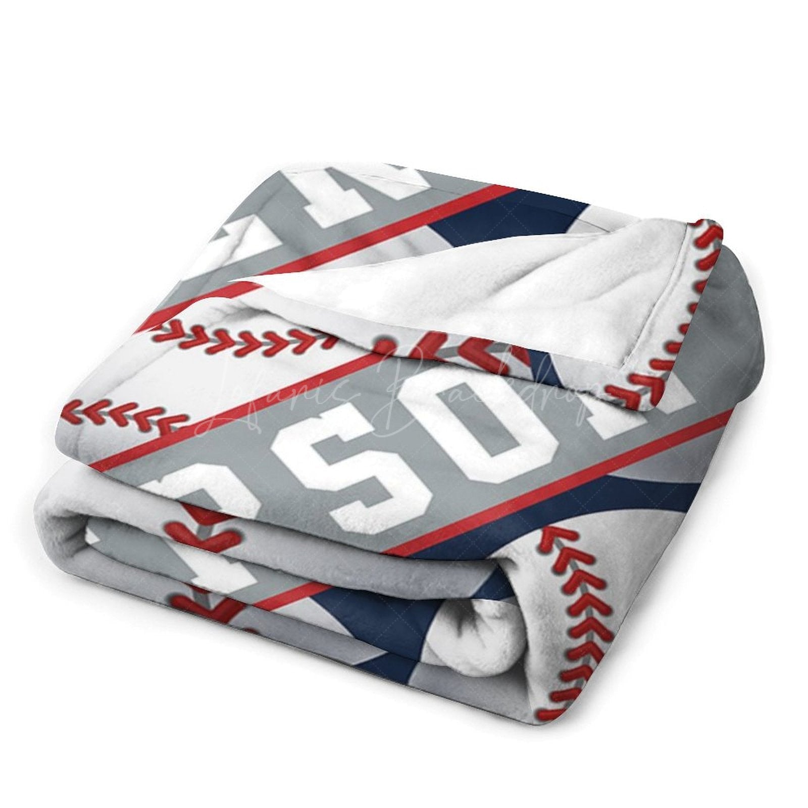 Lofaris Blue White Baseball Sports Personalized Name Blanket