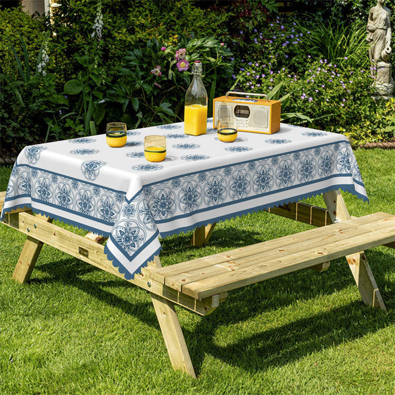 Lofaris Blue White Bohemian Kitchen Rectangle Tablecloth