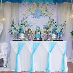 Lofaris Blue White Color Cross Tulle Banquet Table Skirt