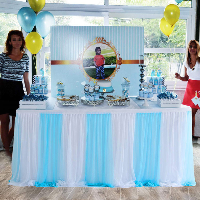 Lofaris Blue White Color Cross Tulle Banquet Table Skirt