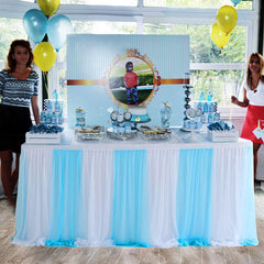 Lofaris Blue White Color Cross Tulle Banquet Table Skirt