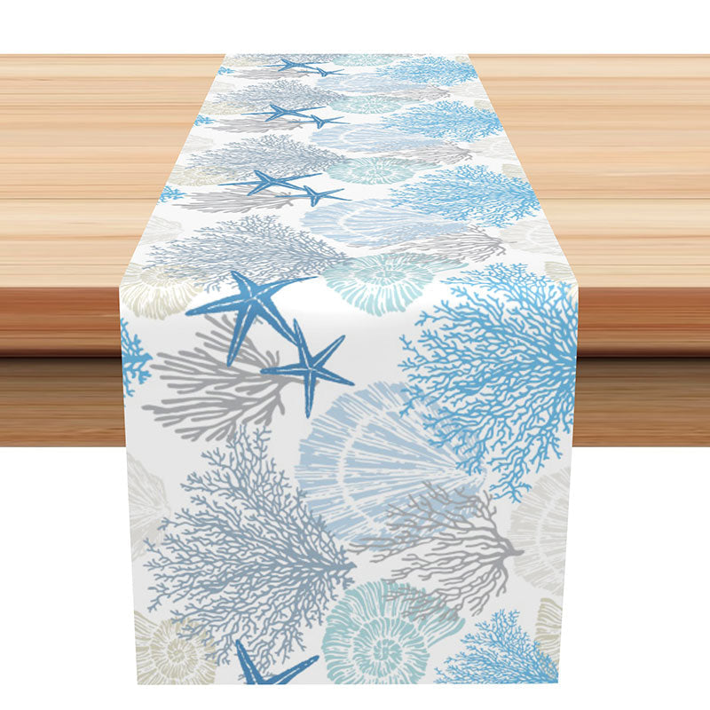 Lofaris Blue White Coral Conch Starfish Coastal Table Runner