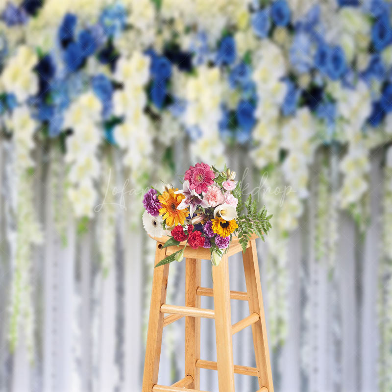 Lofaris Blue White Floral Valentines Day Backdrop For Photo