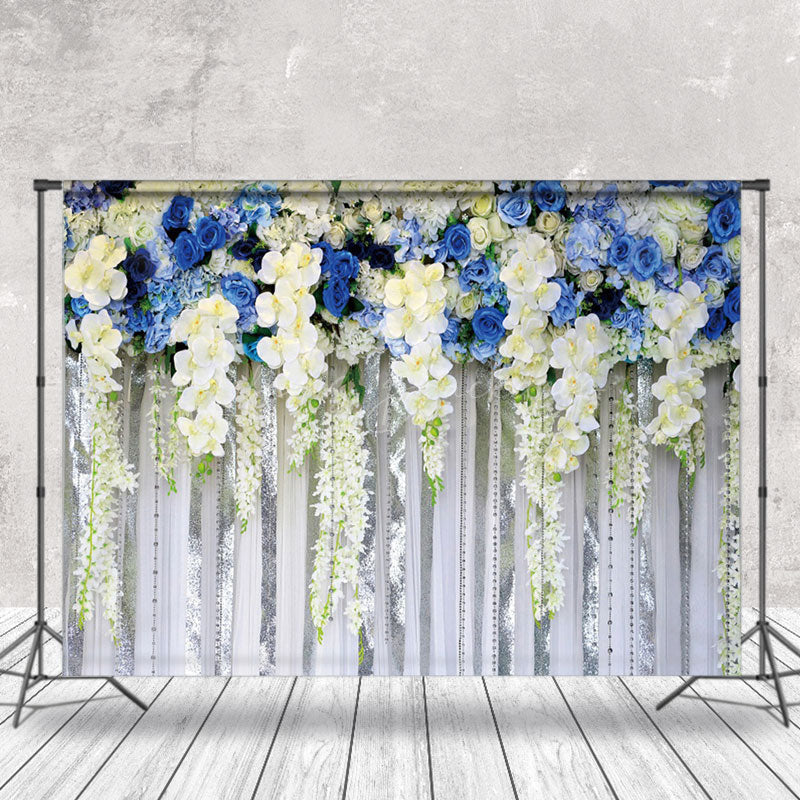 Lofaris Blue White Floral Valentines Day Backdrop For Photo