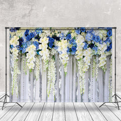 Lofaris Blue White Floral Valentines Day Backdrop For Photo