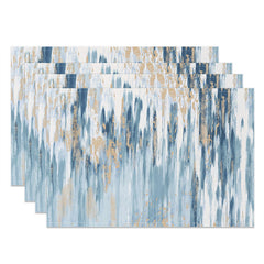 Lofaris Blue White Gold Abstract Fabric Set Of 4 Placemats