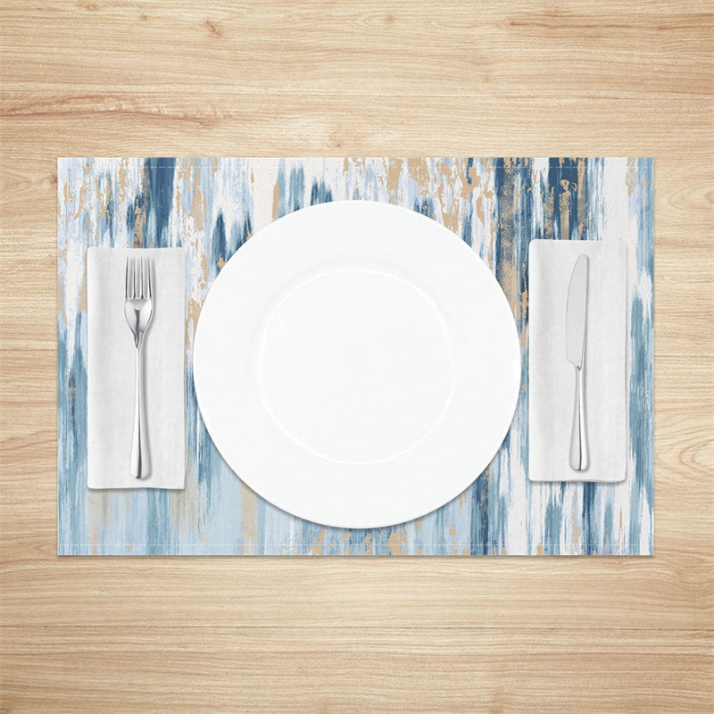 Lofaris Blue White Gold Abstract Fabric Set Of 4 Placemats