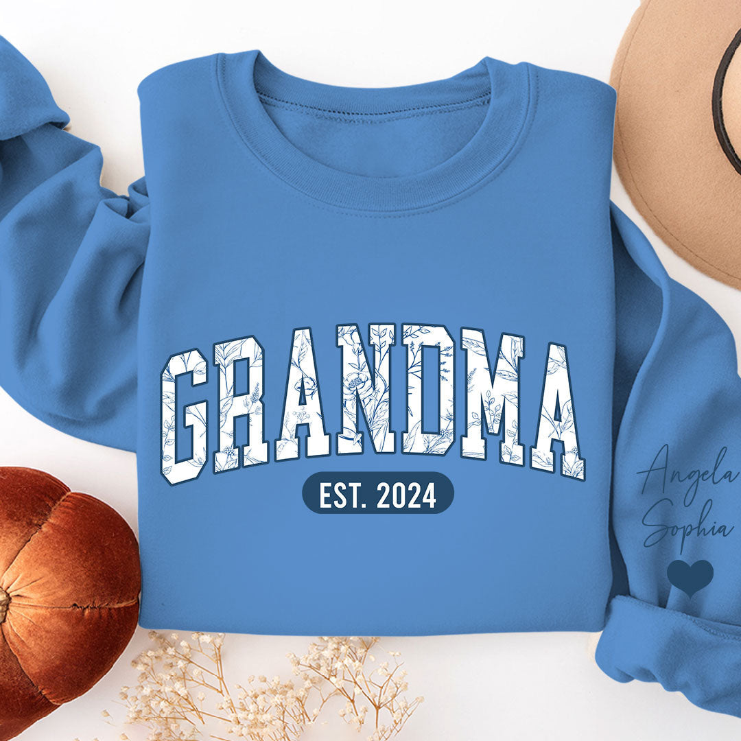 Lofaris Blue White Grandma Est Custom Nickname Sweatshirt