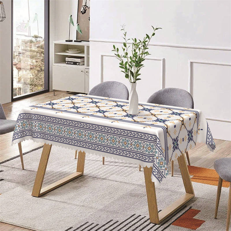 Lofaris Blue White Low Pixels Pattern Rectangle Tablecloth