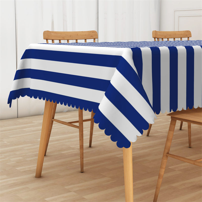 Lofaris Blue White Nautical Horizontal Stripes Tablecloth