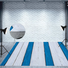 Lofaris Blue White Painted Vertical Stripe Wood Floor Mat