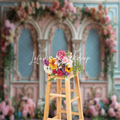 Lofaris Blue White Pink Floral Luxury Retro Wall Backdrop