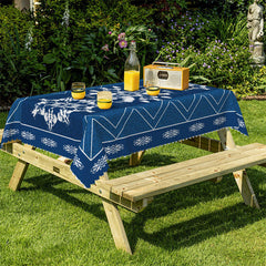 Lofaris Blue White Snowflake Pattern Rectangle Tablecloth