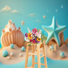 Lofaris Blue White Starfish Shell Beach Sky Summer Backdrop