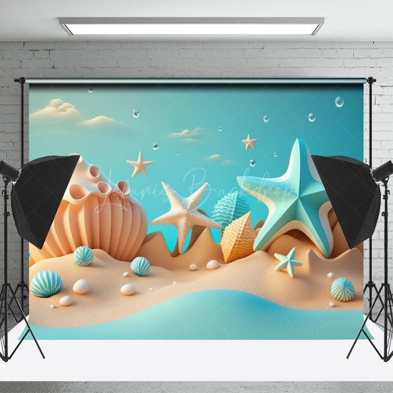 Lofaris Blue White Starfish Shell Beach Sky Summer Backdrop