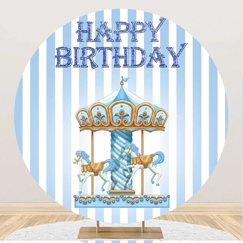 Lofaris Blue White Stripe Circus Round Birthday Backdrop