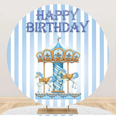 Lofaris Blue White Stripe Circus Round Birthday Backdrop